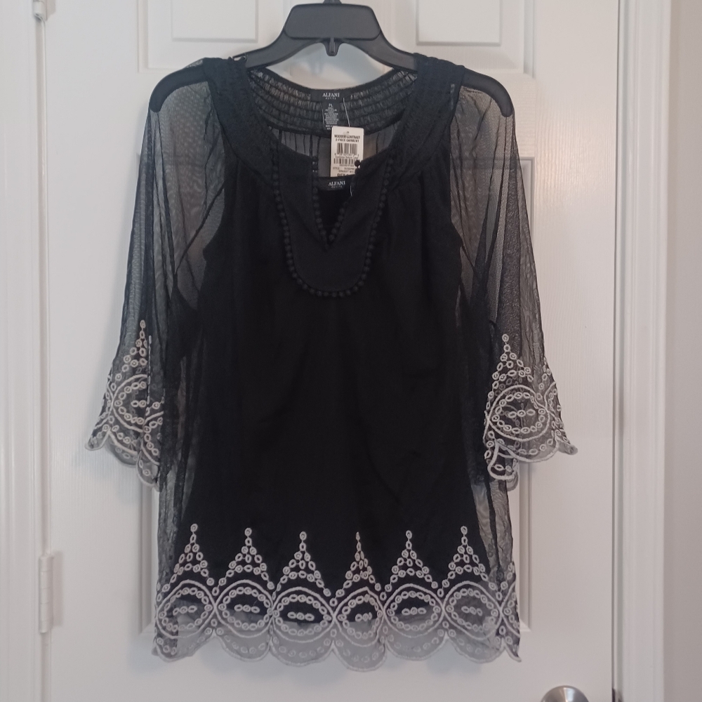 Alfani Tank Over Sheer Blouse Sz LP